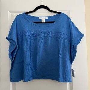 Altar'd State Blue Blouse with Lace Detail